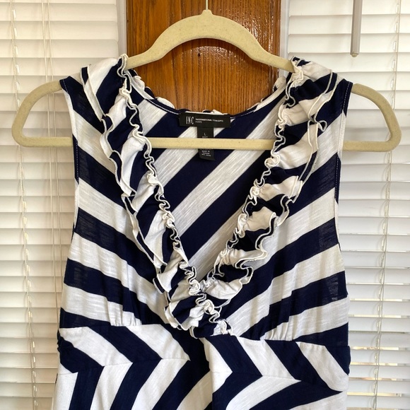 INC International Concepts Size Large Sleeveless Dress Nautical Striped Ruffle - Picture 4 of 6